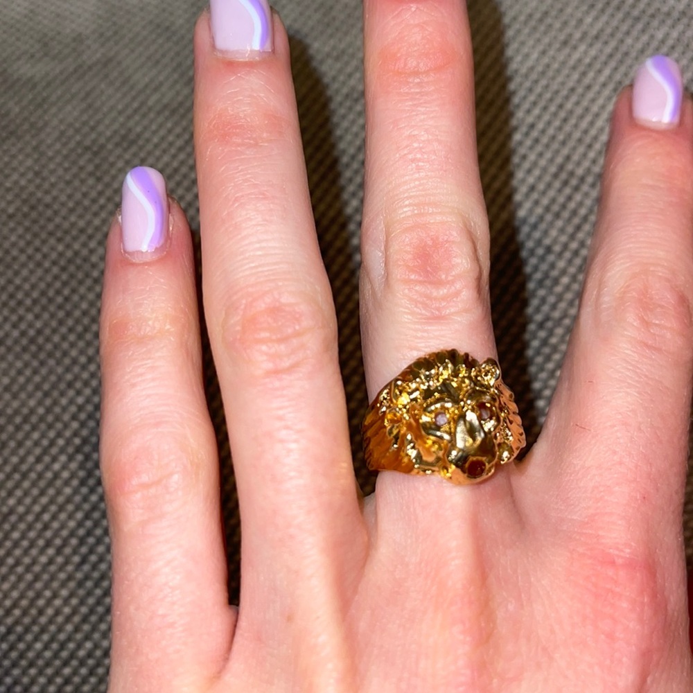 Gold Lion Head Statement Ring - Women Jewelry